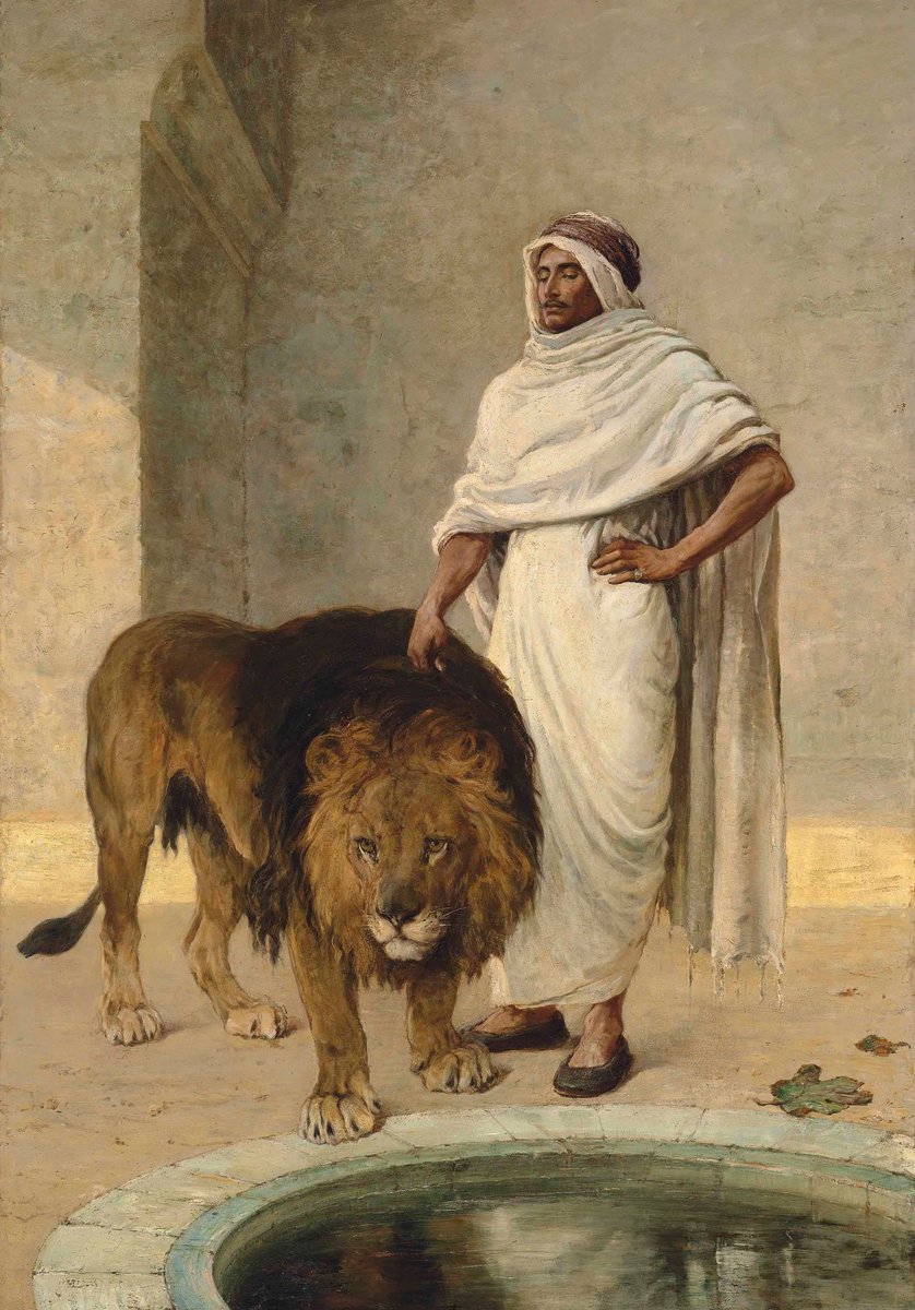 UnionAlgerienne's tweet photo. Toile britannique illustrant un algérien 🇩🇿 au côté de son lion. (1881) https://t.co/nvvVytrPaq
