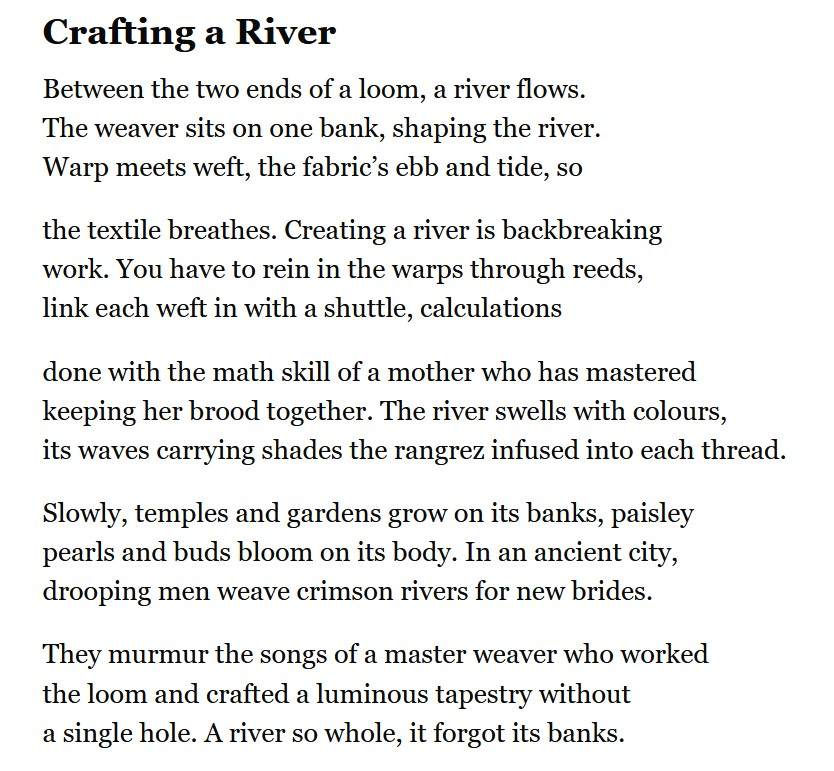 bhashwatighosh's tweet photo. 'Crafting a River', one of my three poems published in the latest issue of @bombaylitmag https://t.co/mOUemYhZv0