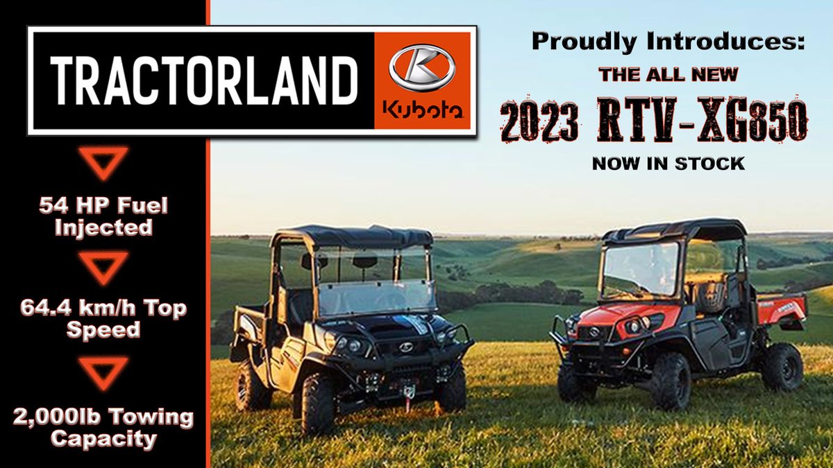 0% Financing for 36 months on the all new 2023 RTV-XG850!  Now in stock at all 3 locations, come check them out!

tractorland.ca/--kubota?path=…