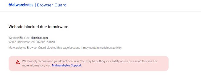 Just FYI y'all using "allmylinks" as a URL storing spot.   Malwarebytes is marking this as a suspicious