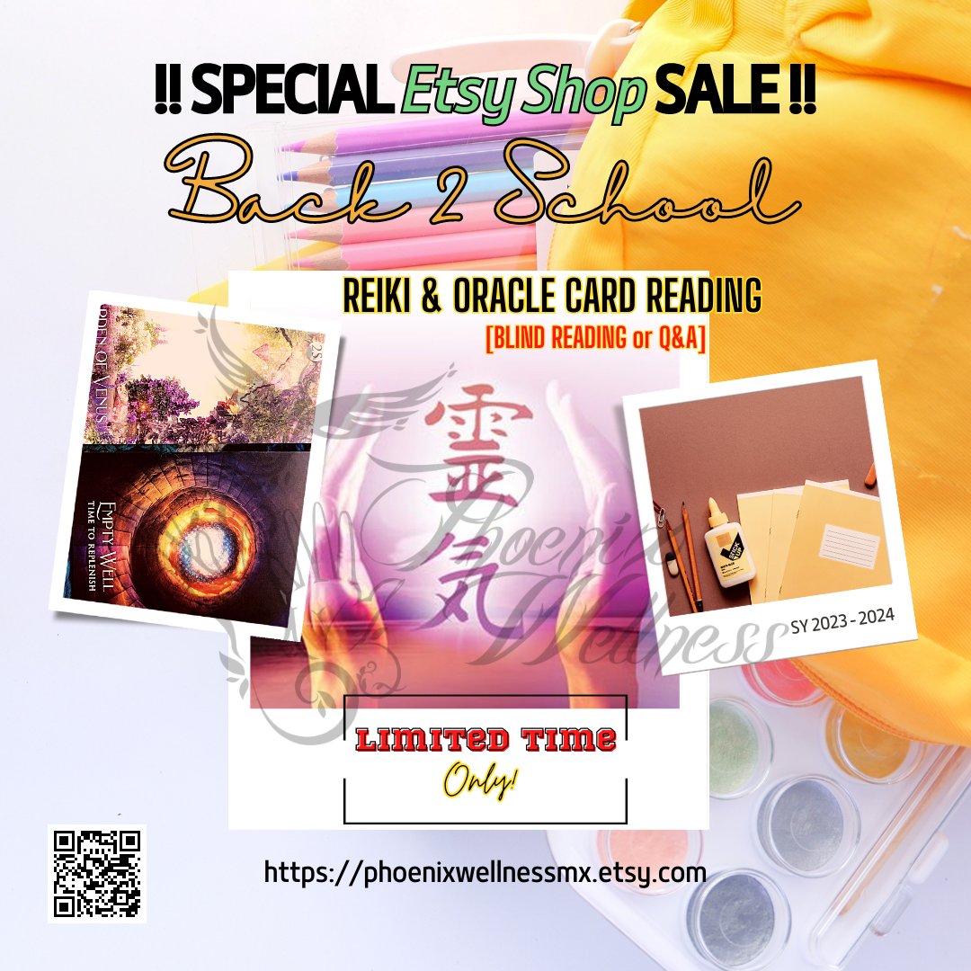 #PhoenixWellness's #etsyshop is having a #limitedtimesale for #backtoschool . So why not hop on over to our #Etsy shop & take advantage of this time-sensitive sale. #etsyseller #distancereiki #distancereikihealing #oraclecardreading #reiki #oraclecards #cardreading #goodvibes