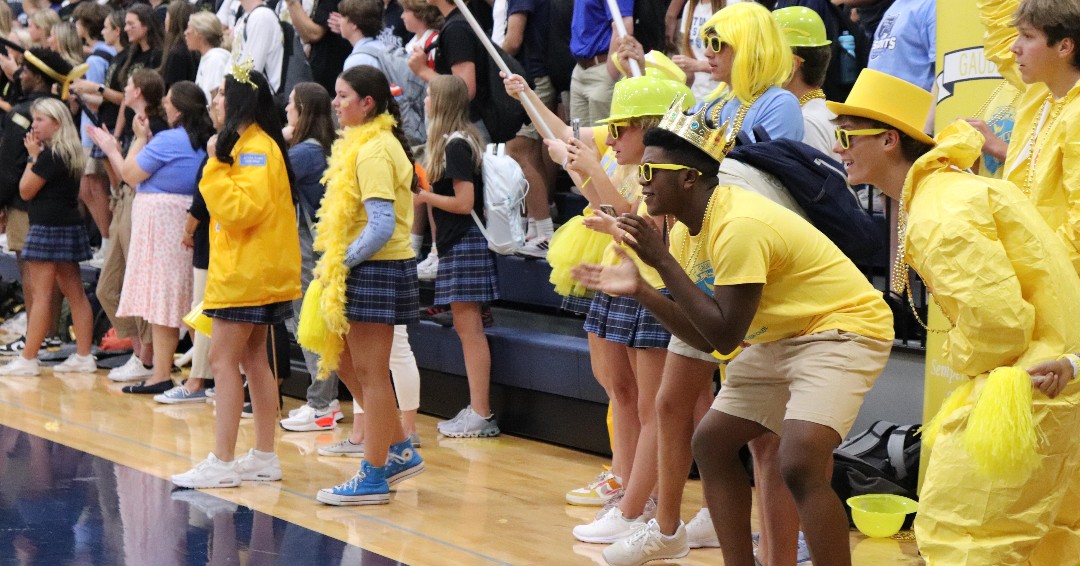 StDominicHS's tweet photo. Excitement and cheers filled the Fallon Family Center as the Six Houses came together as One Home to welcome our new students &amp; faculty!  Welcome Home, Crusaders! https://t.co/tbw1QgKROa