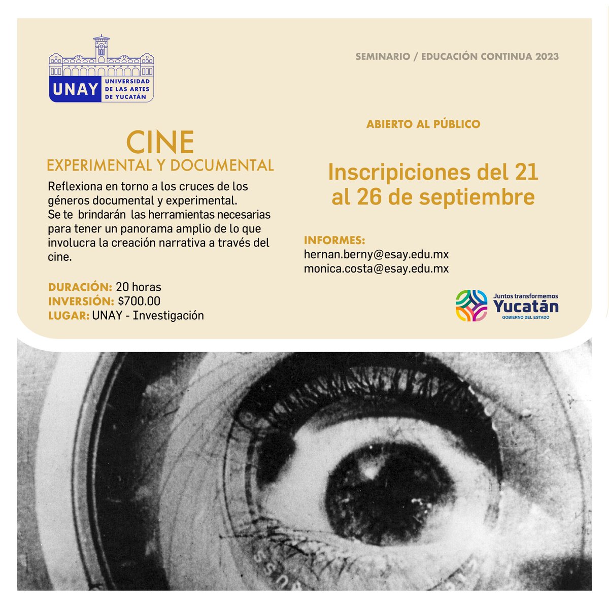 UNAYucatan's tweet photo. Únete al seminario "Cine Experimental y Documental" y reflexiona en torno a los cruces de ambos géneros.
Consulta la información e inscríbete en 🔗https://t.co/Tlrbr2hoka https://t.co/qSp4giFQ7K