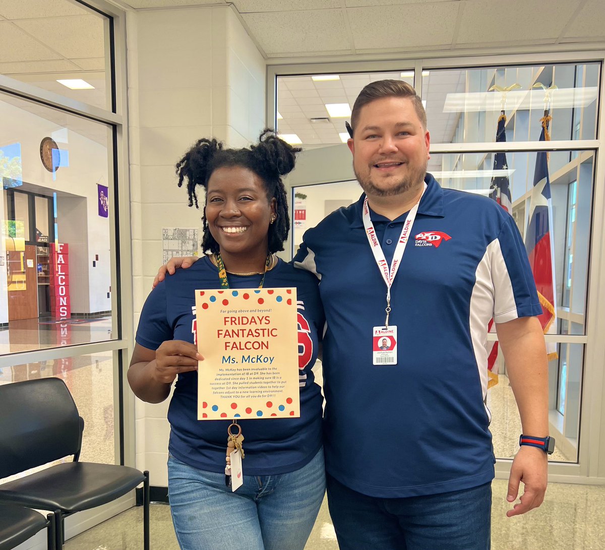 Meet our very first 2023 #FantasticFalcon! Ms McKoy is great at everything she does around our campus and we appreciate her hard work and dedication!! She’s always all in for Davis 9! #ibcoordinator #IBJOURNEY #Start2Finish #SOAR