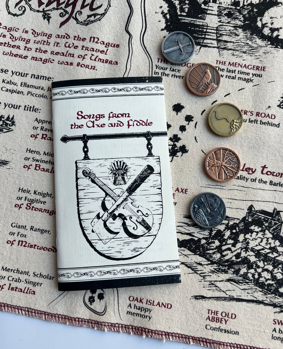 hotdeernicorn's tweet photo. 'Songs from the Axe and Fiddle' contains four new ways to play Fall of Magic, designed to be played as one-shots or side stories. These songs are perfect for conventions or new players! 🎻 #fallofmagic https://t.co/SGdASmIoAU