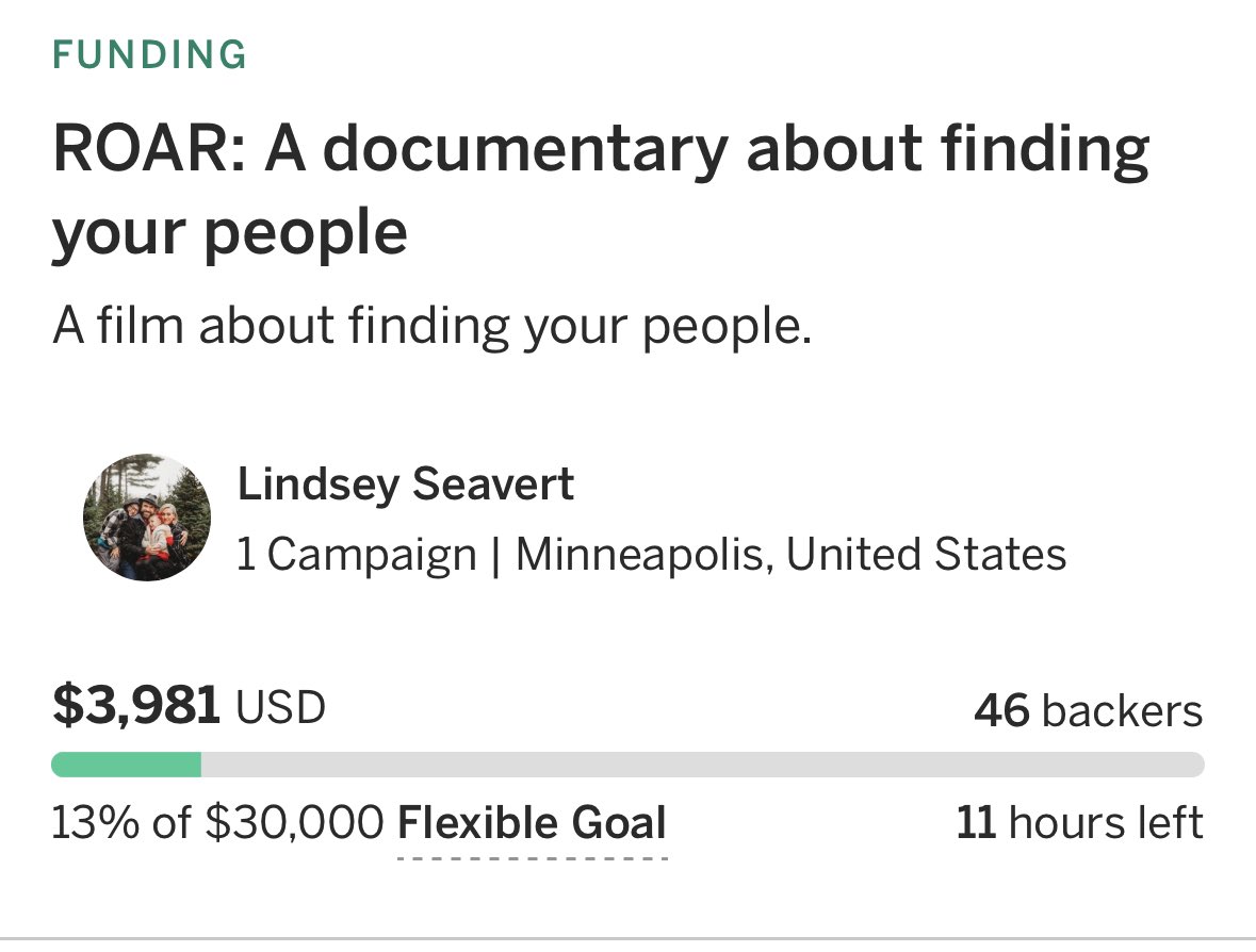 Hey everyone, I just wanna thank those who donated to the @roardoc campaign. We weren’t able to get close to our goal, but we’re gonna hopefully make this documentary happen! Today is the last day to donate, please spread the word. :) indiegogo.com/projects/roar-…