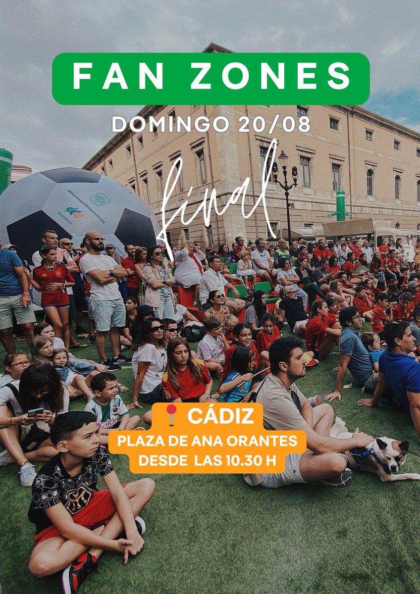 iberdrola's tweet photo. 👋🏽 ¡¡¡HOLA, CÁDIZ!!! 👋🏽
Vivamos JUNTOS la GRAN FINAL por la ESTRELLA mundial‼️🏆⭐️
Desayuno ☕, PANTALLA GIGANTE 📺 y mucho más para APOYAR a las cracks del 🇪🇸
¡VENTE!
📆 Domingo 20
🕒10:30h
📍 Glorieta de Ana Orantes
#EllasJueganSoñamosTodos
#ConVosotrasAlFinDelMundo https://t.co/lQYBmQcTf1