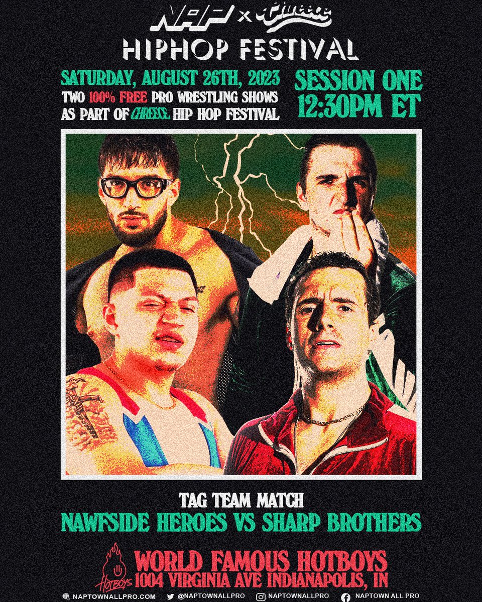 08.26 MATCH ANNOUNCEMENT

Tag Team Match
<a href="/theshootagabe/">Shoota Gabe</a> &amp; <a href="/thejose_manuel/">Jose Manuel</a>
vs @benito_sharp &amp; <a href="/BigSalSharp/">Sal Sharp</a> 
SESSION 1 at 12:30pm

☝️✌️

NAP × <a href="/chreeceaf/">Chreece</a>
100% FREE Pro Wrestling
Saturday, August 26
For more info visit link in bio