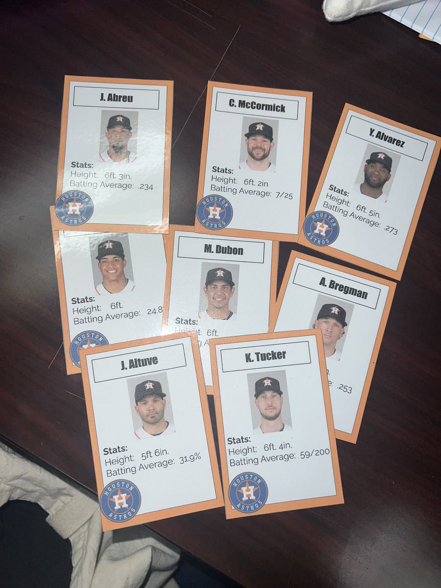 MsMedelsMath's tweet photo. It was Astros Day in 8th grade Math today! Students explored how to order numbers using SUPER AUTHENTIC RARE baseball cards. π #Astros #OrderingNumbers #8thGradeMath #Baseball @HumbleISD_SMS @TelithaJoy @ArispeTeach https://t.co/w44LTposPS