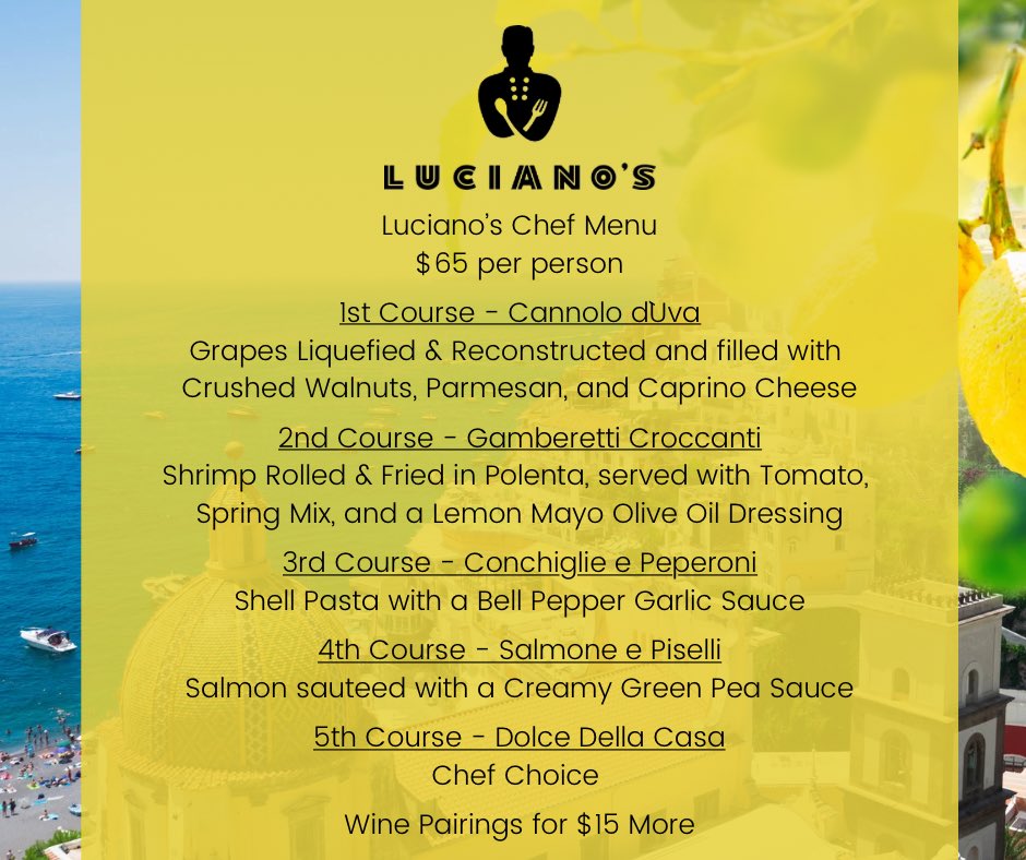 Chef Menu for this weekend. 🍷 
Call 316-777-0045 to make your reservations. We are filling up fast!