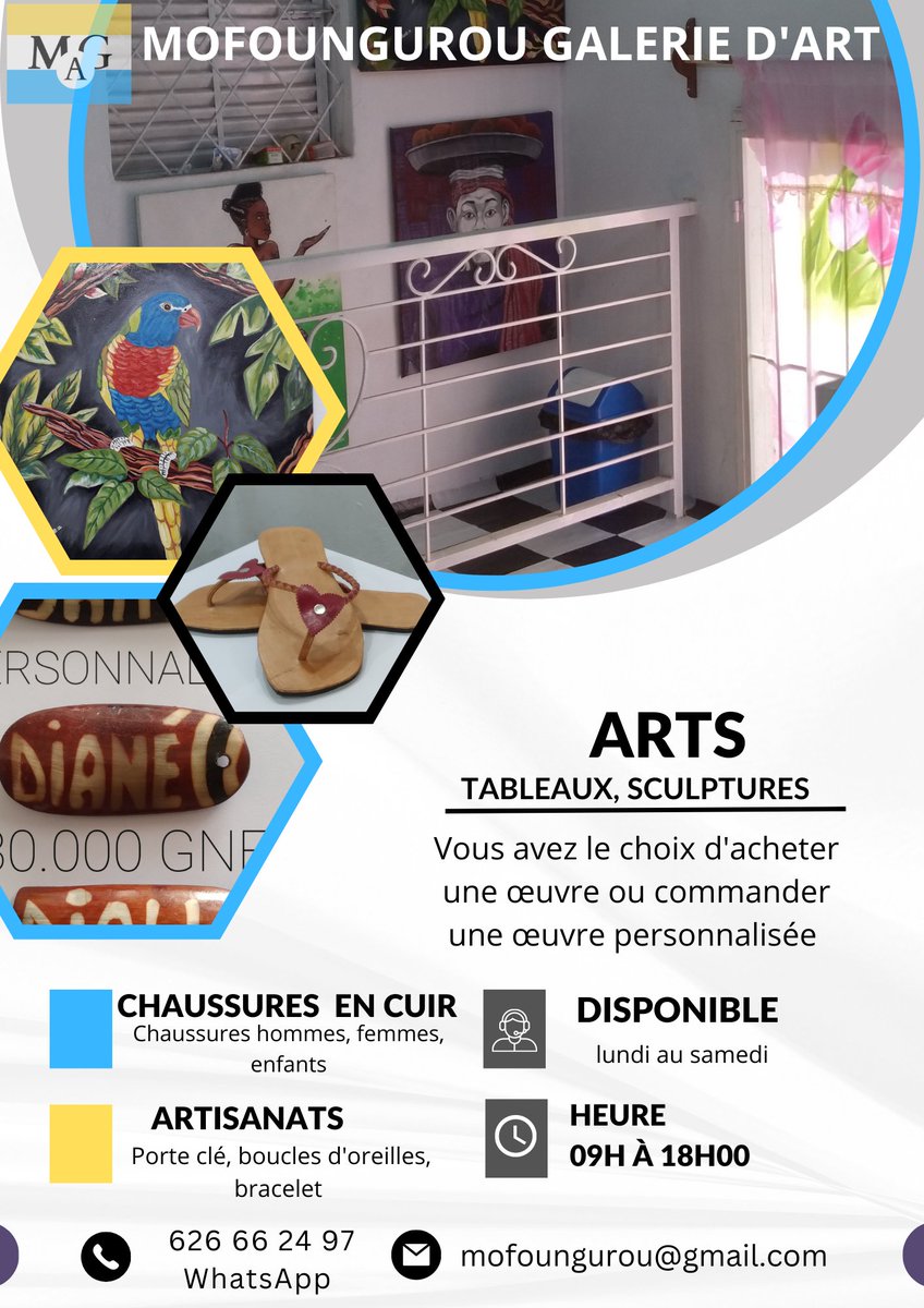 Nos produits et services🥰🇬🇳 WhatsApp: +224 626 66 24 97 
#Guinée #guinee #conakry #visiterlaguineeconakry #mofoungurougaleriedart #galeriedartcontemporain #visiterunegaleriedart
