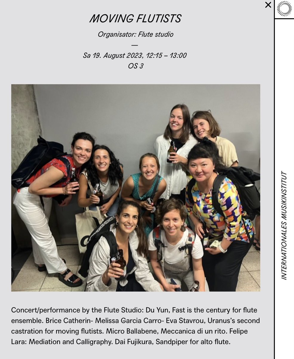 Join us tomorrow for some music games at 2.10pm in OS 1.
We will also perform works for flute(s) and movement at 12.15 in OS 3 after two fabulous weeks learning from generous Claire Chase at IMD #Darmstadt