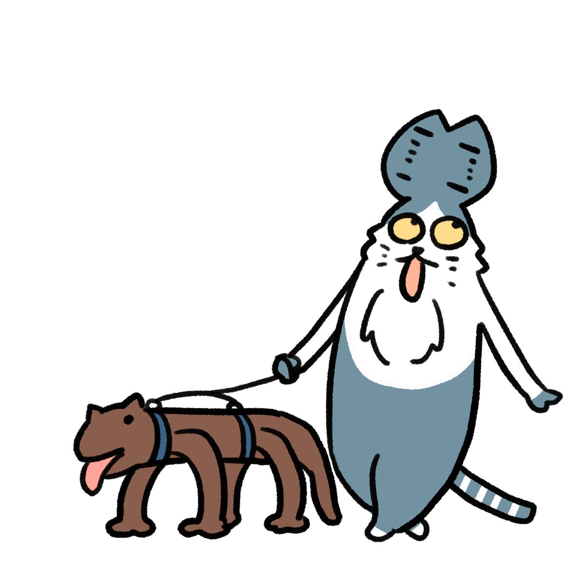 「#本ミリバール犬の散歩をする猫です 」|honmirinのイラスト