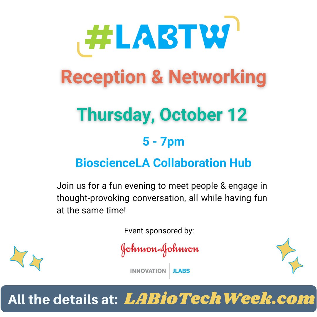 BioscienceLA's tweet photo. Connect at #LABioTechWeek 2023: Reception &amp; Networking 🥂

🌟 Event proudly sponsored by @JLABS, with beverages courtesy of the Consulate General of Belgium- @FlandersTrade. Powered by BioFutures.
🌐 Learn More: https://t.co/RSeLs2FKlj

Stay tuned for RSVP details!

#LongLA https://t.co/PJ4TmU0e3O