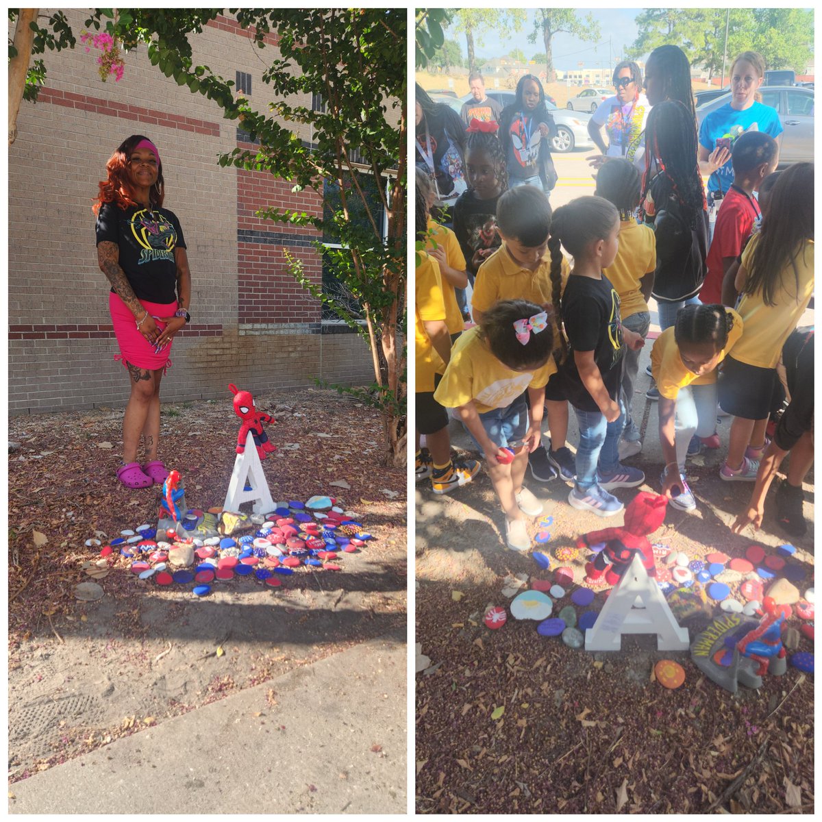 TES_Spring's tweet photo. Today, we honored our scholar Anthony Maxie, with a spider man rock garden and moment of silence. Scholars and staff even wore Spiderman t-shirts today!
@AmersonDeMonica @DayTyme5 @LaQuitaCarter2 @SpringISD https://t.co/NlnFr4rbXr