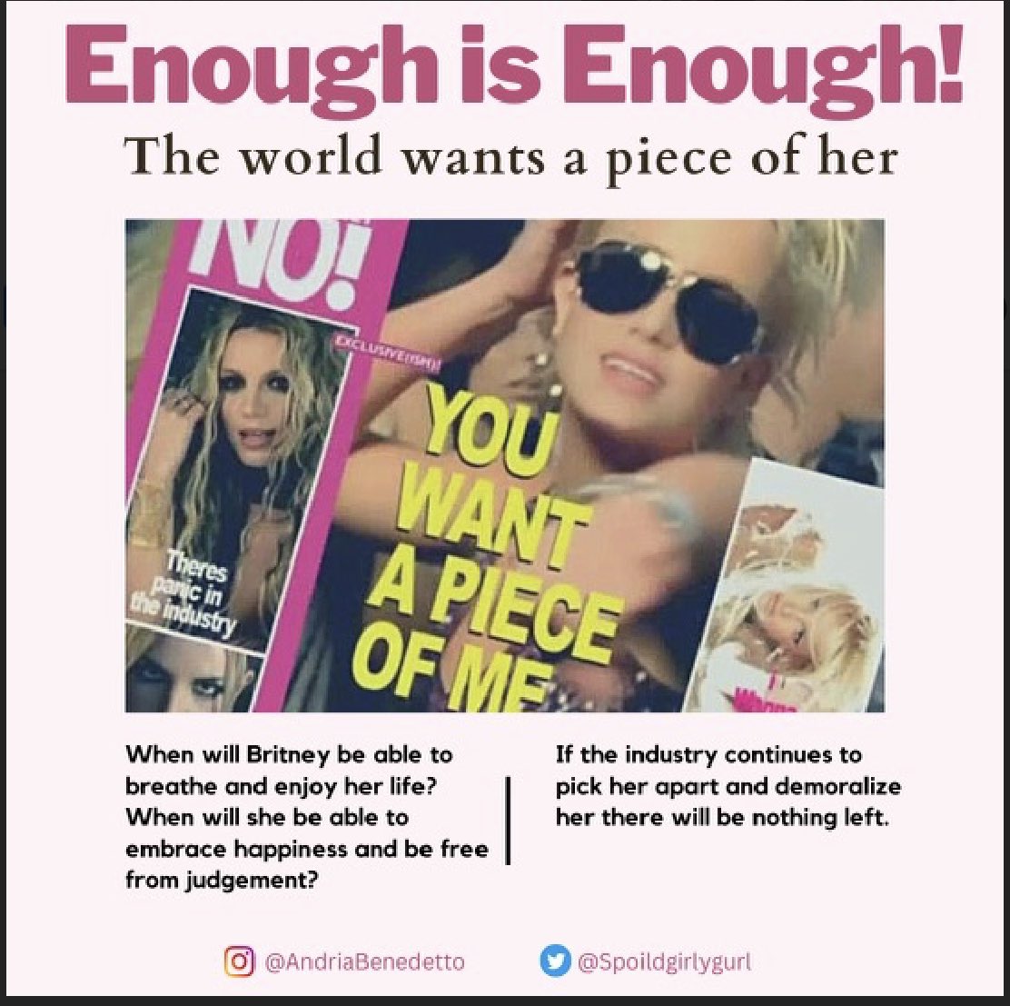 FredsNotHere22's tweet photo. Tired of the smear campaigns on BS. Nothing but leeches. Report on what's important-holding
her abusers accountable
#JusticeForBritney #freebritneyfriday
@HollywoodUL @TheShadeRoom @nypost
@DailyMailUK
@BBC @people
@TMZ @usweekly @nytimes @GT_Law @therealroseanne @ACLU https://t.co/3lSk12gRhS