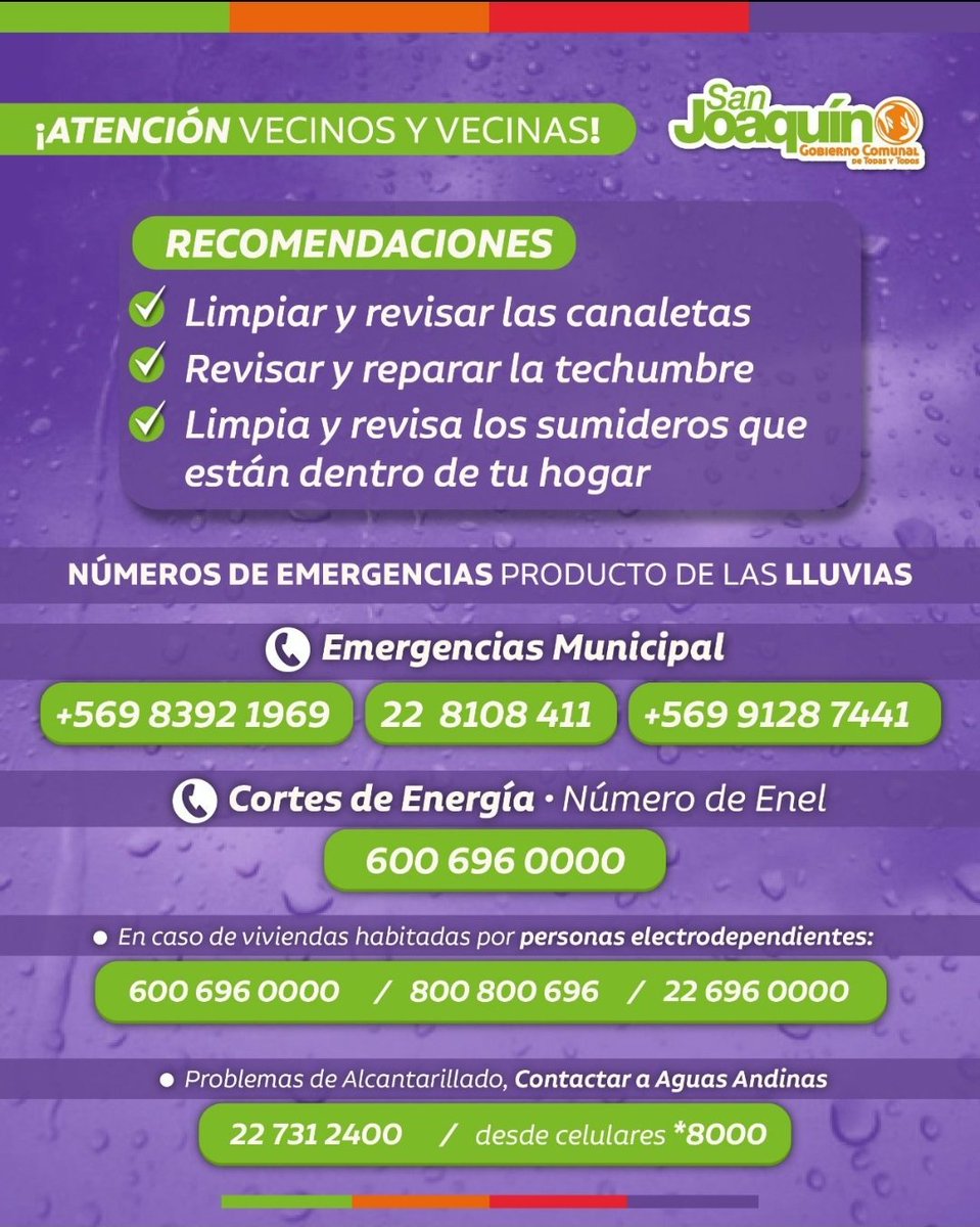 Atención vecinos de San Joaquín, ante próximo sistema frontal, tomar precauciones 👇 ☔⛈