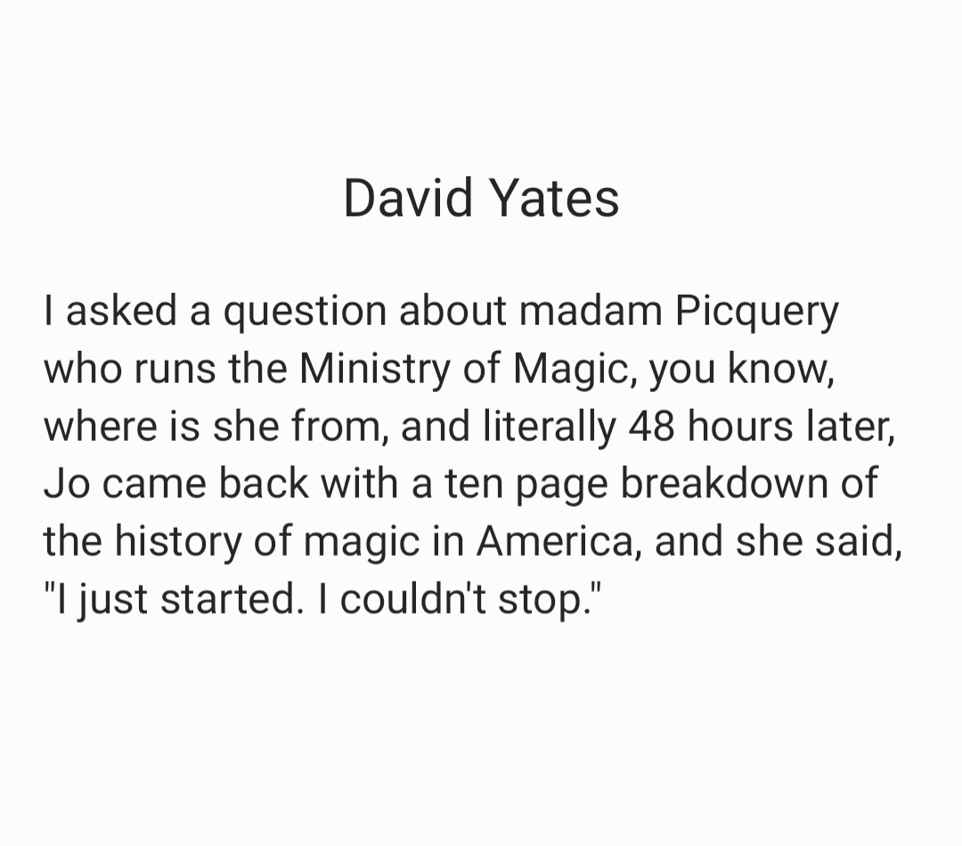 melodyjustice09's tweet photo. https://t.co/pKhCKh0Y2c
David Yates on JK Rowling writing the history of magic in America https://t.co/E0dm0LH46B