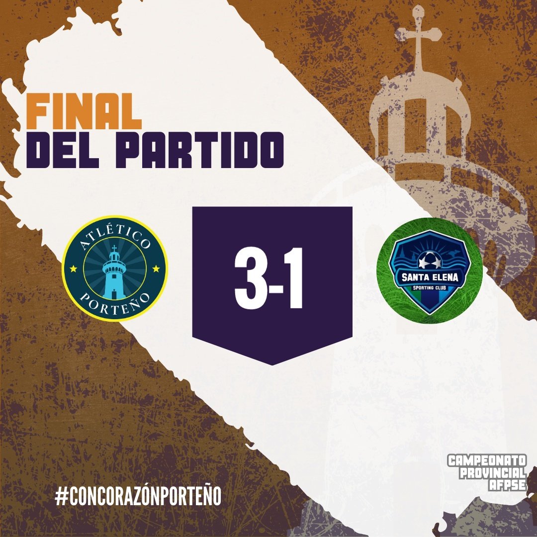 ⏱94' ¡Final del partido!
Logramos la victoria y el 3er lugar del #CampeonatoProvincial de <a href="/AFPSEoficial/">AFPSEOficial</a> 💪🏼
¡ #VamosPorteños !
⚽ #AtlPorteño 3-1 #SantaElenaSC
🏆3er Lugar | #CampeonatoProvincial