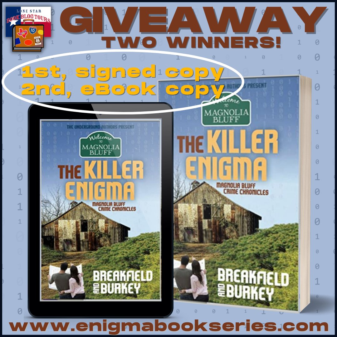Small towns don't always roll out the welcome mat. THE KILLER ENIGMA by Breakfield & Burkey on guatemalapaula.blogspot.com/2023/08/one-da…… #LoneStarLit Blitz w/autographed copy #giveaway! #MagnoliaBluffCrimeChronicles #suspense #cozymystery #TexasAuthors @EnigmaSeries
#TexasBook