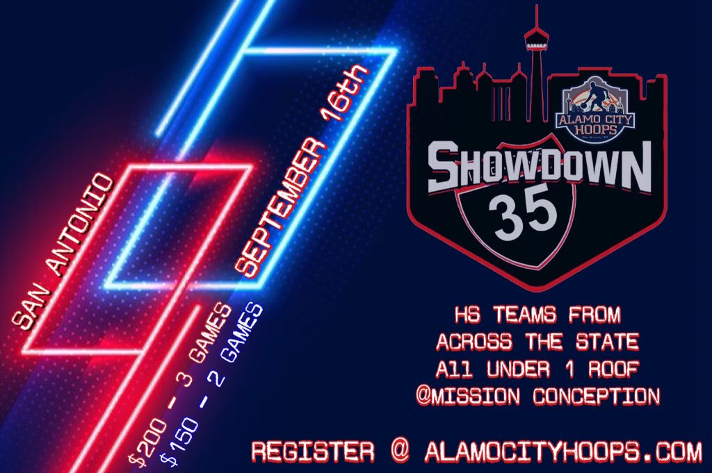 AlamoCityHoops1's tweet photo. 🚨Boys I35 #HSShowdown🚨

34 teams already committed‼️
More than halfway full. Be sure to contact us or register below👇🏽

📆 Sept 16
📍SAT, TX
🏀 2 or 3 games Varsity ONLY
🔗 https://t.co/cVKVCMQlK5 #AlamoCityHoops @TavTone @antonia_a32 @Dresodiff @Jewlzonthemic @isaiah_ACH https://t.co/ApISXBxxNf
