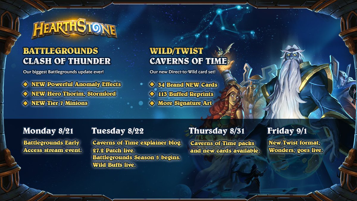 Big things are ahead for Hearthstone! ⚡⌛ Check out all the content coming to Battlegrounds, Wild, and Twist in Patch 27.2 in our roadmap.