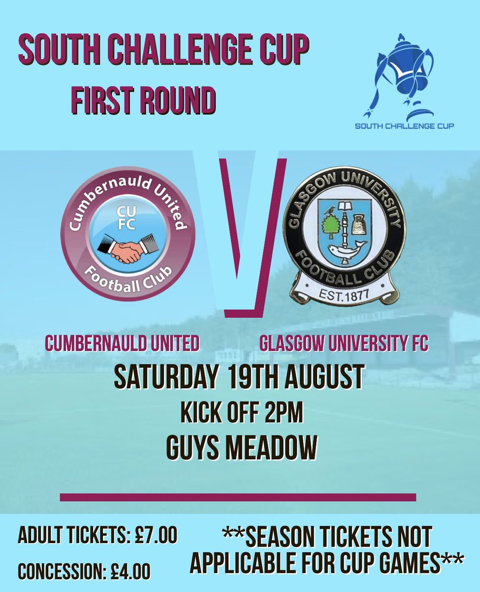 Next Up

🏆 South Challenge Cup
🗓️ Saturday 19th August
⏳ 2PM Kick Off
📍Guys Meadow 
🎟️ Adult : £7.00
🎫 Concession £4.00
**Season Tickets not applicable for cup matches. Standard ticket pricing will apply to all**

#monthenauld