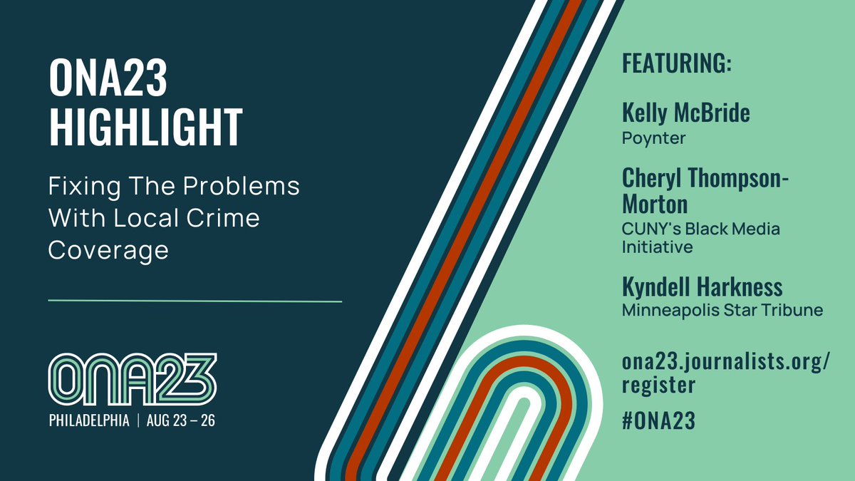 #ONA23 session highlight: Fixing The Problems With Local Crime Coverage. @KellyMcB, @CThompsonMorton and @KyndellHarkness will discuss the successes and failures of 45 newsrooms who aimed to transform their crime coverage into public service journalism. ona23.journalists.org/register/