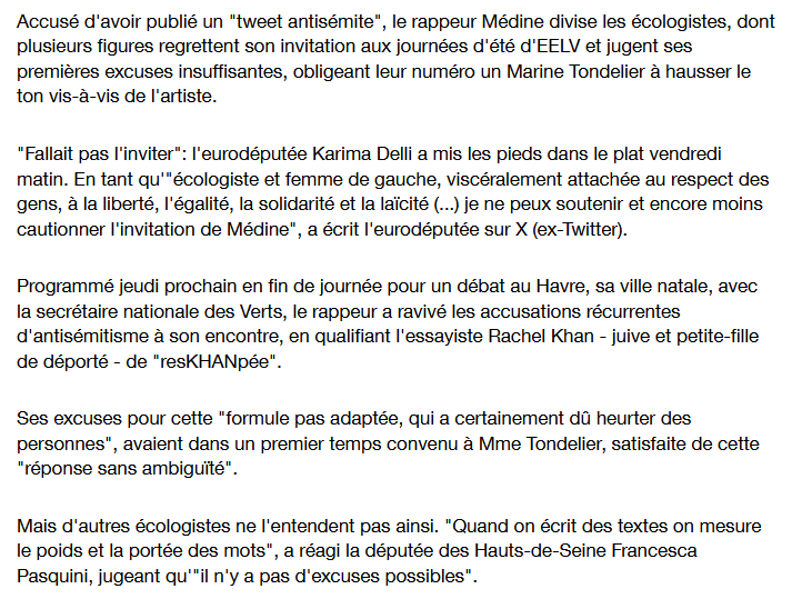 ElChaca99718473's tweet photo. La tribune offerte au rappeur Médine provoque une querelle chez les Verts, Tondelier sous pression
Article complet sur orange actu https://t.co/xqzH218t06