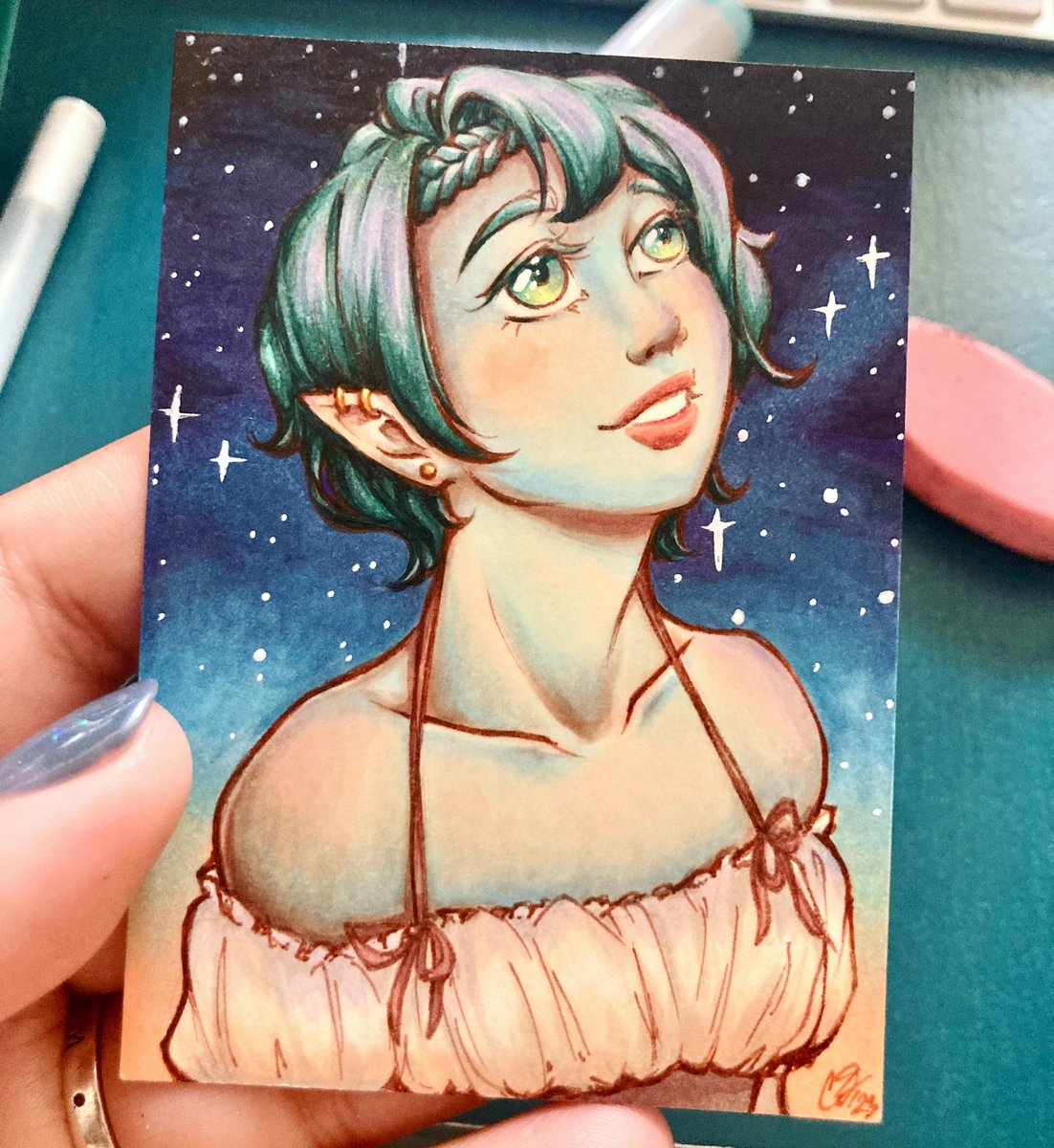sexiestpotatoo's tweet photo. Reverse progress shots!
#dnd #dungeonsanddragons #oc #originalcharacter #original #originalart #atc #artisttradingcards #copic #copicmarkers #copicartist #copicart #stars #starrynight #traditionalart #traditional #anime #manga #fantasy #illustration #druid #galaxy #nightsky https://t.co/59UaSITS05