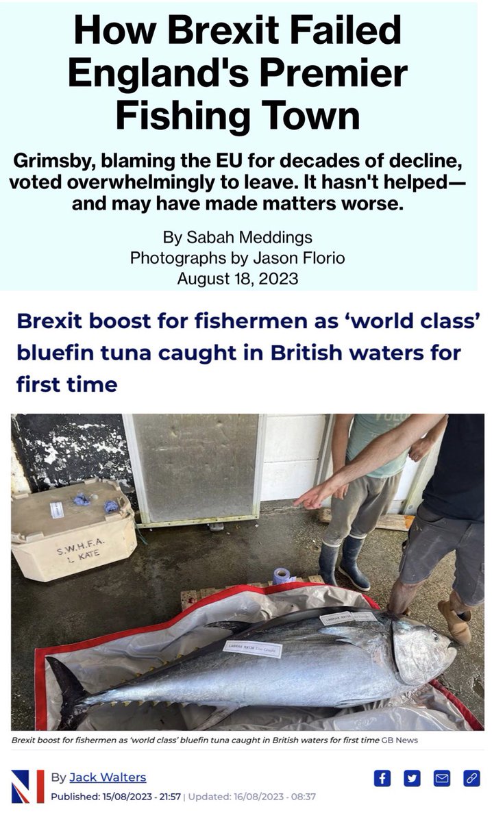 Grimsby brought to its knees by Brexit, but it’s ok because a mate of Farage caught a tuna. The propaganda won’t work any more