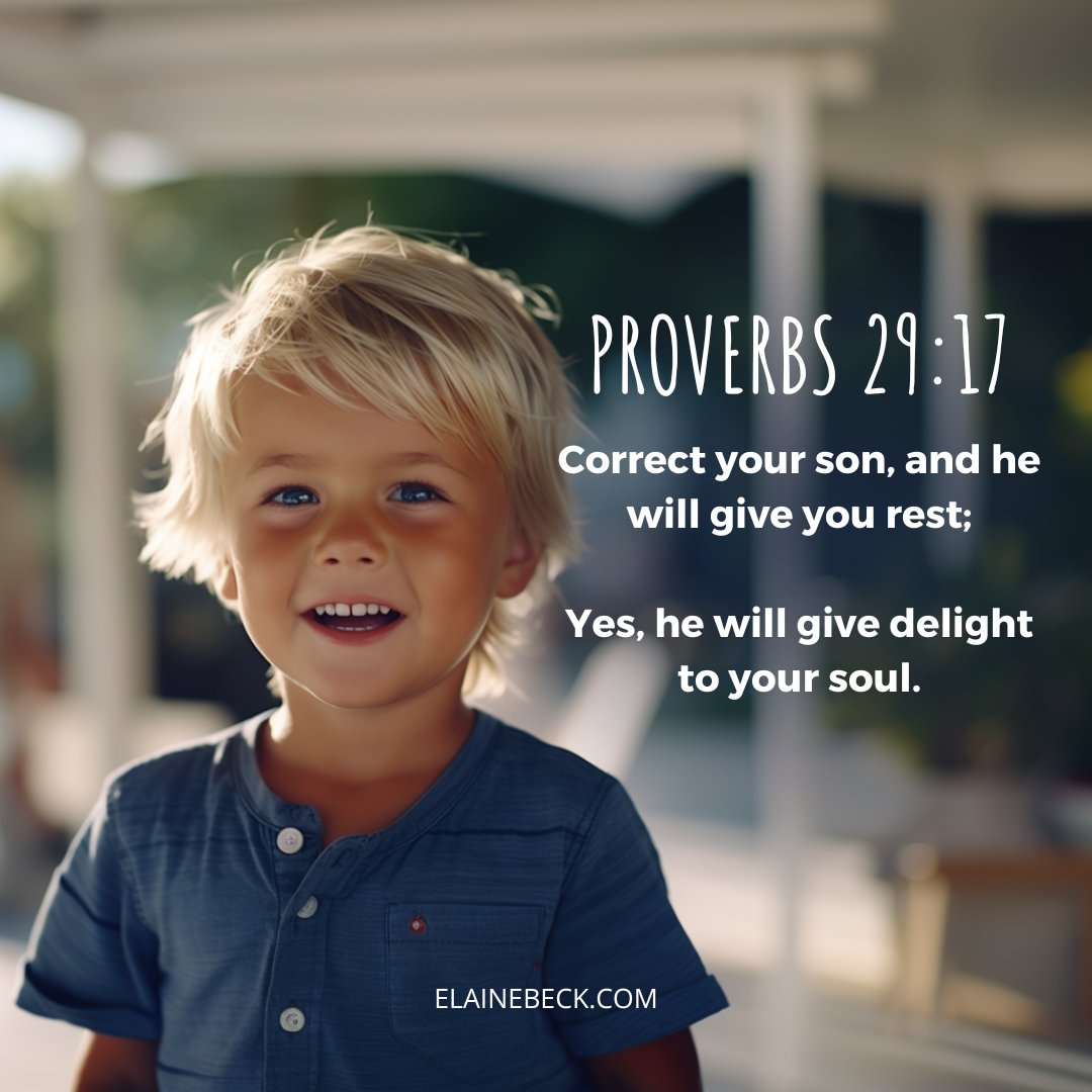 ElaineEBeck1's tweet photo. The book of Proverbs is literally advice for KINGS. As the adopted heirs of the Heavenly King, that means it is for us Christians, and what is more important to kings than their children?

Look at this BEAUITFUL promise! When we correct our children, they will give us rest and delight our souls. What a sweet, sweet promise.

Now, as a mother let me tell you – it ain’t easy! Correcting our children takes self-discipline, too. But it is so worth it.

Look around us right now. America is now on the fourth generation of parents who failed to correct their children. What has it given us? Our country has UNREST. Our souls are in DESPAIR.

We even see this on the national stage as Joe Biden is being exposed and brought to ruin by his own son, Hunter Biden, who went without correction for too long.

Brothers and sisters in Christ, you are adopted kings and queens. Raise your children to be faithful princes and princesses by correcting them in light of God’s Word.

He promises that they will give you rest.

I love you all and God bless! 🙏