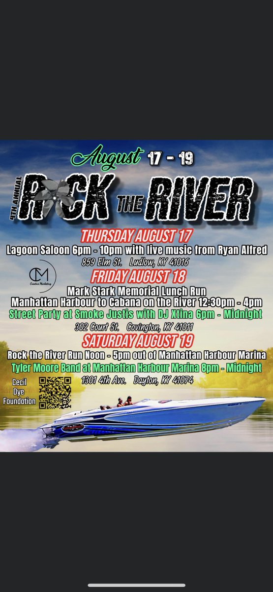 Boone County Water Rescue is expecting a large increase in boat traffic this weekend (8/18/2023-8/20/2023) for the “Rock the River” charity event benefiting Cecil Dye Foundation. Expect large fast moving boats on the Ohio River from Riverbend down to Rising Sun, IN all weekend.