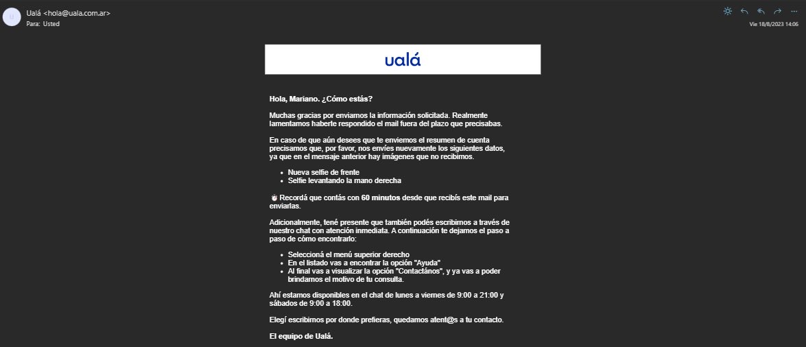MTPainn's tweet photo. Así es como opera @uala_arg @uala evaden las preguntas de todos los usuarios, por chat no responden y por mail la estiran de esta manera, primero te piden unas fotos, se las envias y te cuelgan 3 semanas con suerte para responderte y pedirte mas fotos. Una tomada de pelo https://t.co/fU2TBHSrY5