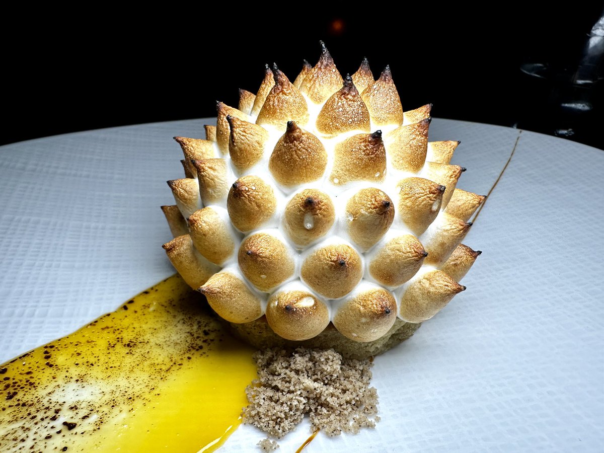 Amazing end to a Michelin Star worthy dinner in every way, Cut’s   Kaya "Baked Alaska"
Coconut Cake, Pandan Ice Cream, Coconut Sorbet, Coffee Crumble