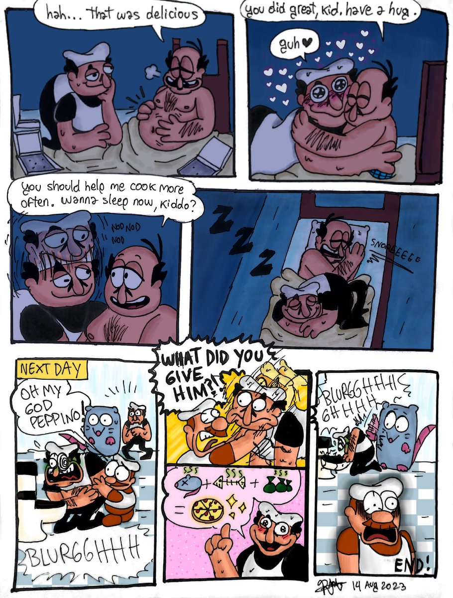 radaverseart's tweet photo. Late Night Snack Comic (w/ color)
Warning: Wholesome indeed
#pizzatower #PizzaTowerArt #art #comic #peppino #fakepeppino https://t.co/jSDRrFgGNC