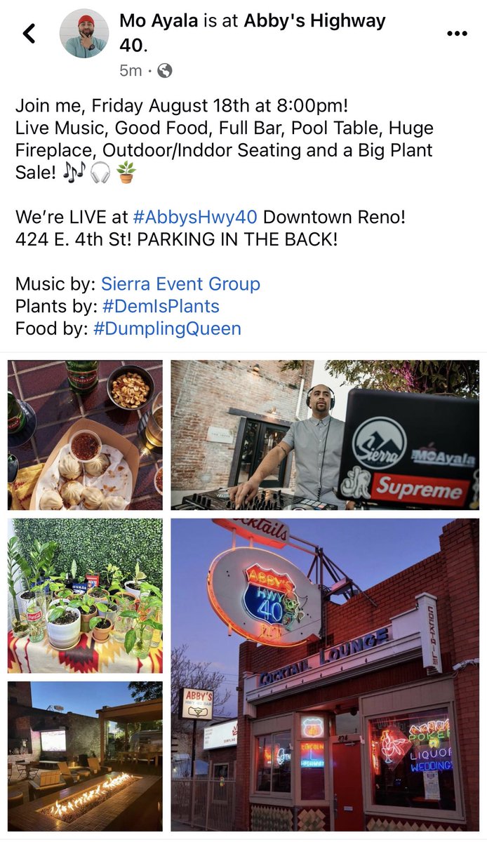 Tonight, we Outsiiide!!! #AbbysHWY40 in Downtown Reno! Full bar, Pool table, Live music, Food Truck &amp; Mo!