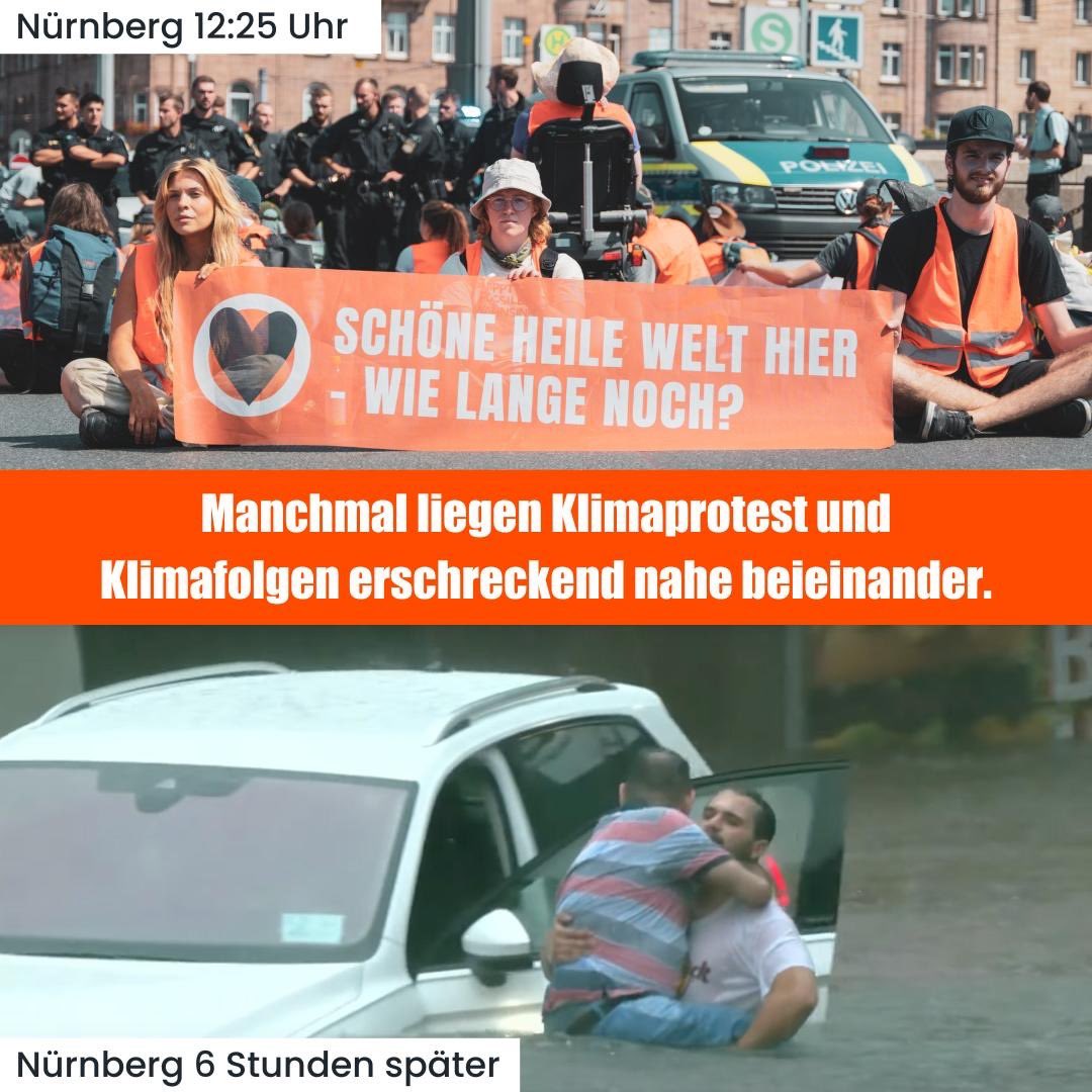 ‼️ Manchmal liegen Klimaprotest und Klimafolgen erschreckend nahe beieinander. 

Wir gehen weiter auf die Straße, denn es ist wie @rahmstorf sagt:

💬 „Extremregen nimmt durch die Klimaerwärmung zu.
Physik ist verstanden.
Weltweite Datenauswertung bestätigt es.“