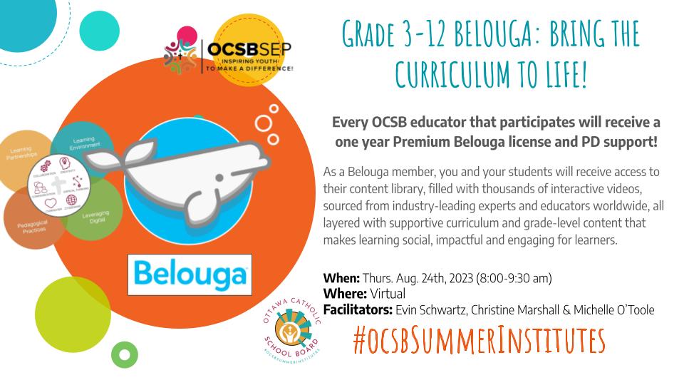 Not too late to sign up for the @Belouga_ #ocsbSummerInstitutes. Join us virtually next Thursday August 24 at 8:00-9:30. Teachers- this platform will make your life easier this #ocsb2324 school year, no matter what you teach! docs.google.com/spreadsheets/d…