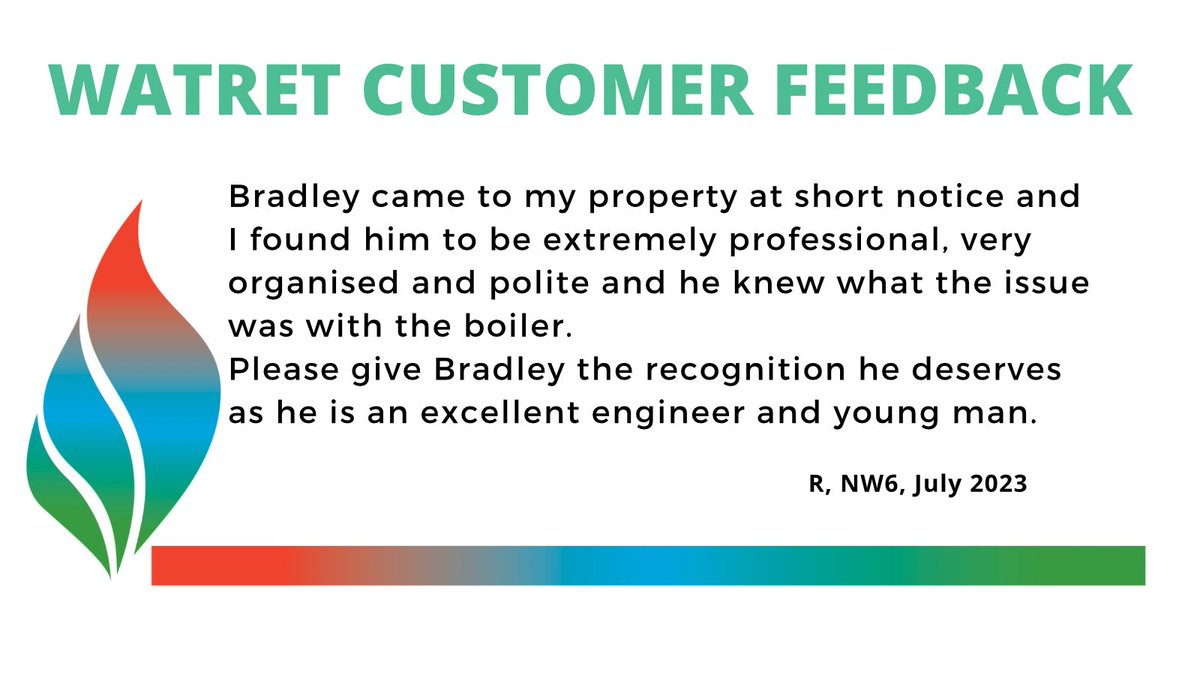 WatretCo's tweet photo. Well done Bradley - great way to end the week with some fab feedback! https://t.co/yxY4dVfvGT