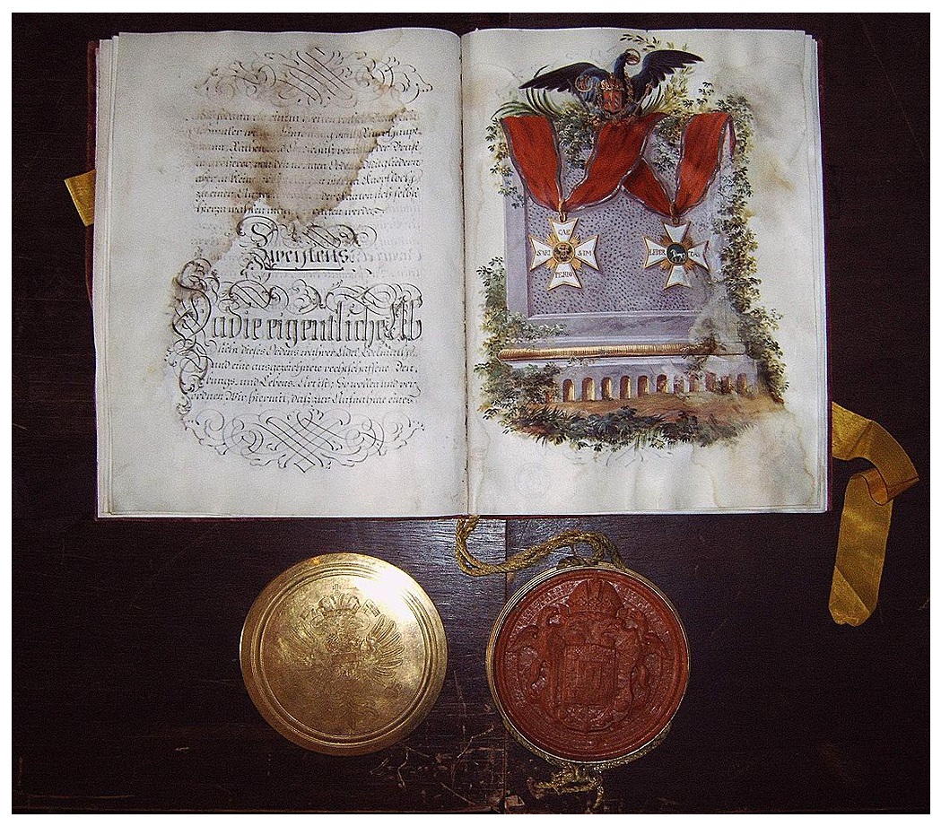 HREAssociation's tweet photo. In 1788, the Holy Roman Emperor Joseph II established an Order of knighthood for the knights of the canton of Odenwald, similar to the order of the direct imperial knighthood of the Swabian circle of knights. The purpose of the foundation was to raise funds for the founding of a noble women's foundation. The decoration of the order consisted of a gold-framed, white-enamelled Maltese cross with the inscription (to the Emperor and the Empire). In the center was a medallion with the imperial double-headed eagle. The reverse shows a medallion with the coat of arms of the canton. Only knights with eight ancestors who were wealthy in the Odenwald could be accepted. Below is the Foundation deed of the Odenwald Order of Knights. @HREAssociation