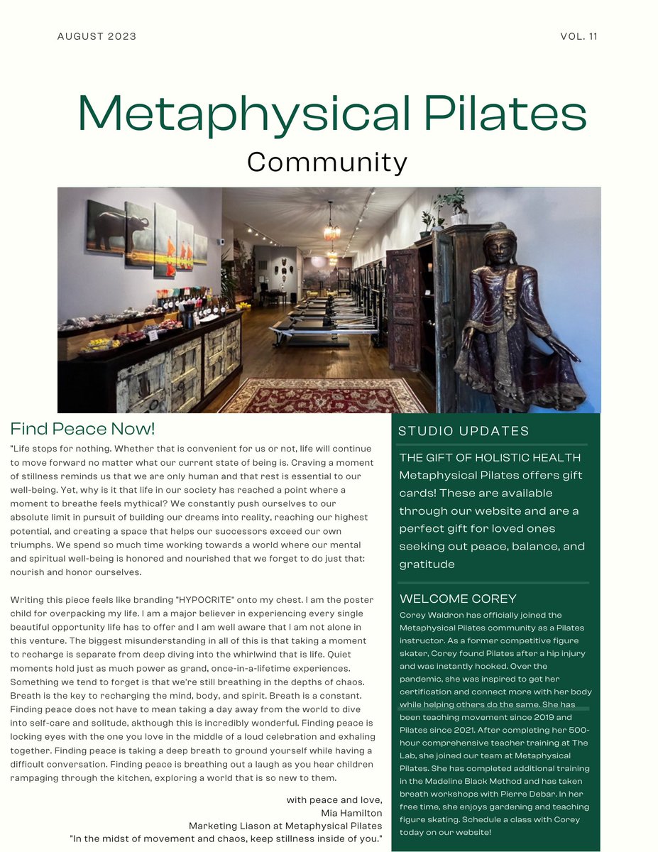 metaphyspilates's tweet photo. The August newsletter is here. Stability comes from within. Finding peace is as simple as taking your next breath. If you would like to contribute to our newsletter please contact us at info@metaphysicalpilates.com or go to https://t.co/MuLjySEhVR https://t.co/vbFt2rSIDJ