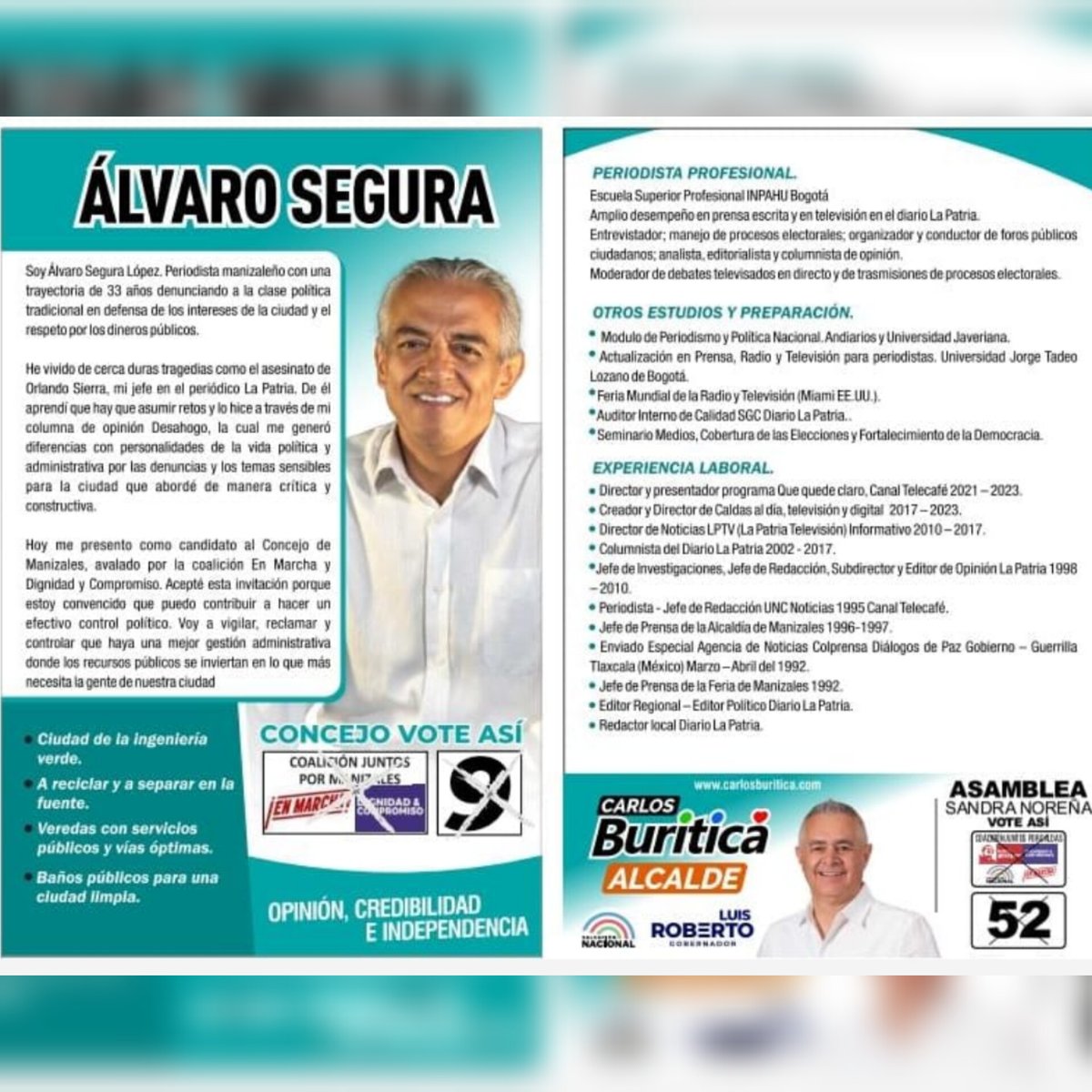 ALSELOPEZ's tweet photo. Presentó mi candidatura al Concejo de Manizales. 
"Opinión, credibilidad e independencia" https://t.co/m2u5Z20W3S