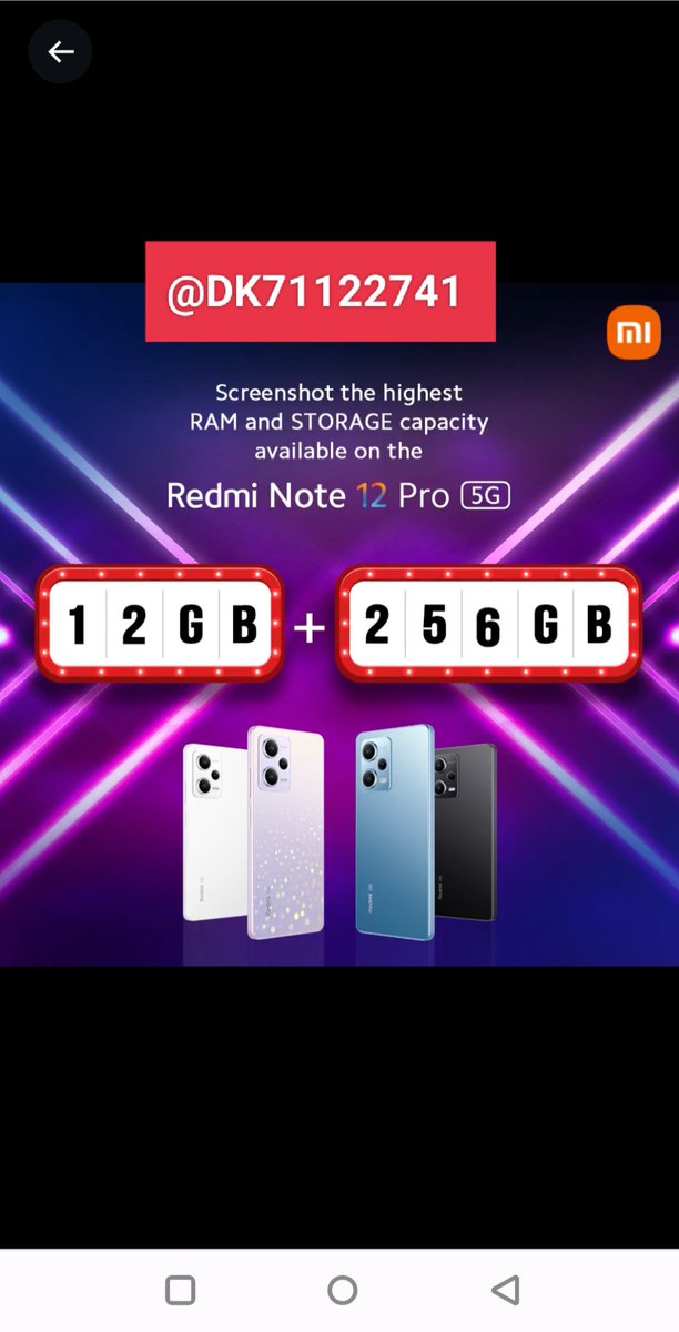 DKadiyaa's tweet image. Ans. 4) 12GB RAM + 256 GB Storage 
Here i capture a screenshot of the highest 12GB RAM and 256GB Storage variant of the new #RedmiNote12 Pro 5G!
#Question4 #SuperRAM #RedmiNote12Pro5G #RedmiNote12 Pro 5G 
@RedmiIndia