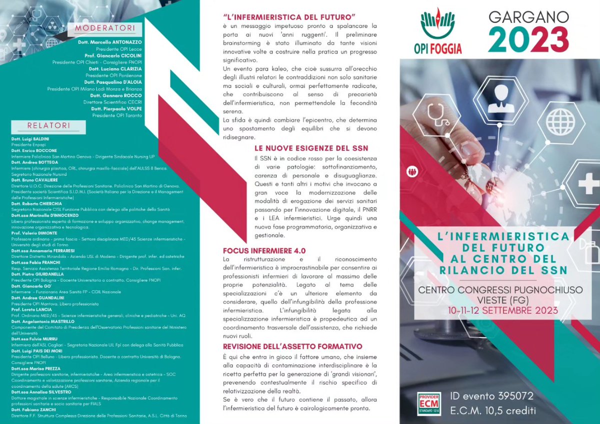 OPIFoggia's tweet photo. 𝗚𝗮𝗿𝗴𝗮𝗻𝗼 𝟮𝟬𝟮𝟯 | "𝙇'𝙄𝙣𝙛𝙚𝙧𝙢𝙞𝙚𝙧𝙞𝙨𝙩𝙞𝙘𝙖 𝙙𝙚𝙡 𝙛𝙪𝙩𝙪𝙧𝙤 𝙖𝙡 𝙘𝙚𝙣𝙩𝙧𝙤 𝙙𝙚𝙡 𝙧𝙞𝙡𝙖𝙣𝙘𝙞𝙤 𝙙𝙚𝙡 𝙎𝙎𝙉" 

In anteprima il 𝗽𝗿𝗼𝗴𝗿𝗮𝗺𝗺𝗮 𝗱𝗲𝗹𝗹'𝗲𝘃𝗲𝗻𝘁𝗼 𝗻𝗮𝘇𝗶𝗼𝗻𝗮𝗹𝗲 e tutti gli illustri relatori che vi partecipeno.

#opifoggia https://t.co/KHXKzuV39r
