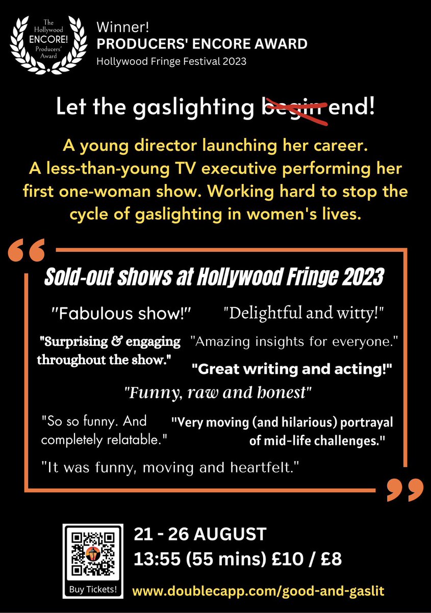 Would love any reviewers for our 1st EdFringe ever. 1st play ever. Workshopped @ Hollywood Fringe (+ award won).

10 weeks before opening night, the star quit. This is the show reluctantly born by a TV Producer & her young director. It’s beyond meta…

#TweetTheMedia