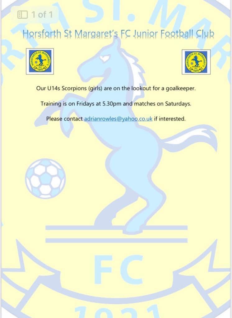 Any older siblings/ former pupils interested in becoming a goalkeeper for Horsforth St Margaret’s Girls Football team…