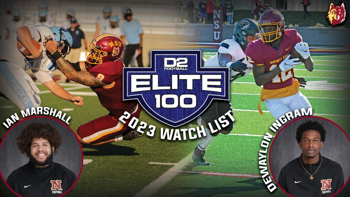 #GoWolves (@wolvesathletics) on Twitter photo Your <a href="/NSUWolves_FB/">Northern State Football🐺 🏈</a> members of the <a href="/D2Football/">D2Football</a> Elite 100 Watch List‼️
☑️ Ian Marshall | DL | 1st Team
☑️ Dewaylon Ingram | WR | Squad Team
#GoWolves🐺 | #maroonNgold🐾 Your <a href="/NSUWolves_FB/">Northern State Football🐺 🏈</a> members of the <a href="/D2Football/">D2Football</a> Elite 100 Watch List‼️
☑️ Ian Marshall | DL | 1st Team
☑️ Dewaylon Ingram | WR | Squad Team
#GoWolves🐺 | #maroonNgold🐾