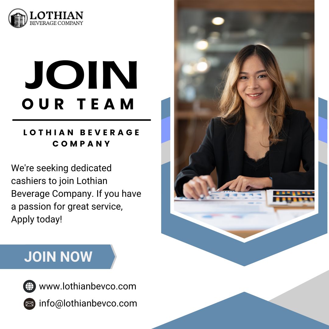 LothianBevCo's tweet photo. We're looking for a dedicated and friendly cashier’s to handle transactions. Join our team at Lothian Beverage Company as a skilled cashier and help us serve up refreshing moments for our customers! Apply now!
#JoinTeamLothian #CashierOpportunity #joinourteam #apply #jobseekers https://t.co/IBRuOnXfIE