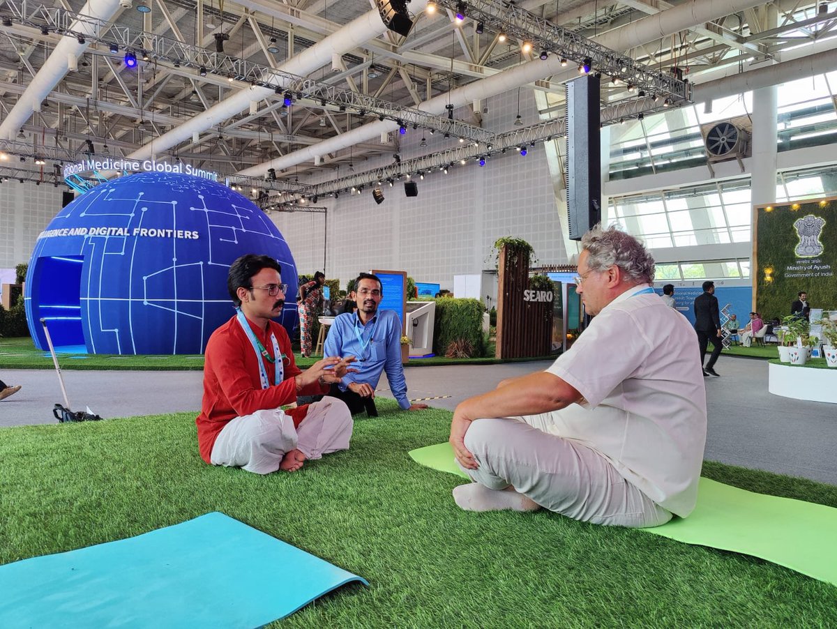 mdniy's tweet photo. Empowering wellness on a global platform! 

Our accomplished Yoga Master from MDNIY hosted a rejuvenating Yoga therapy session at the WHO Traditional Medicine Global Summit, held within our Exhibition Centre. 

#TM4GlobalHealth
#WHOGCTM
#AyushForPublicHealth https://t.co/dFnjFlp6ZN